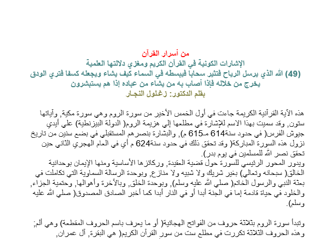 الله الذي يرسل الرياح فتثير سحابا فيبسطه في السماء كيف يشاء ويجعله كسفا فتري الودق يخرج من خلاله فإذا أصاب به من يشاء من عباده إذا هم يستبشرون